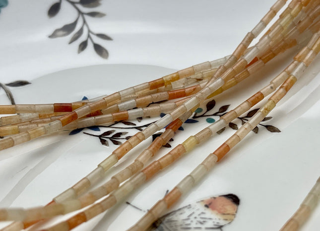 2x4 mm Tube Shape Natural Aventurine Gemstone Beads Genuine Peach And Pink Aventurine Gemstones Loose Spacer Beads 15.5 Inches Strand #3902