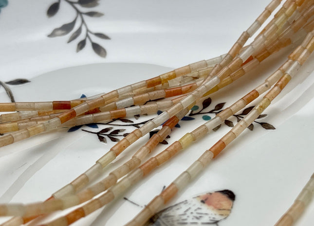 2x4 mm Tube Shape Natural Aventurine Gemstone Beads Genuine Peach And Pink Aventurine Gemstones Loose Spacer Beads 15.5 Inches Strand #3902