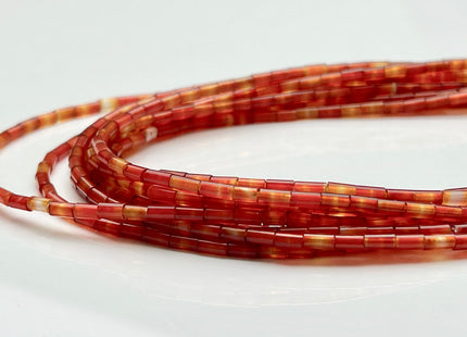2x4 mm Tube Shape Natural Agate Gemstone Beads Genuine Orange Red Carnelian Color Agate Gemstone Loose Spacer Beads 15.5 Inches Strand #3905
