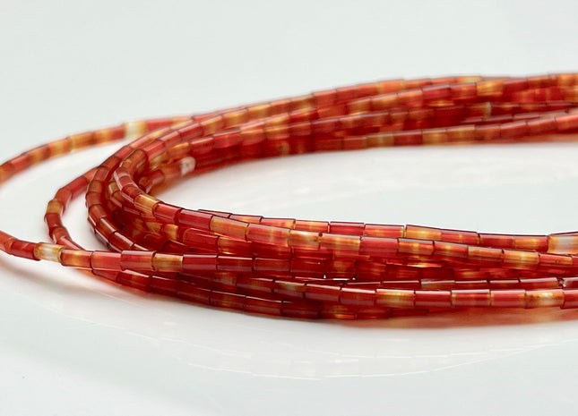 2x4 mm Tube Shape Natural Agate Gemstone Beads Genuine Orange Red Carnelian Color Agate Gemstone Loose Spacer Beads 15.5 Inches Strand #3905