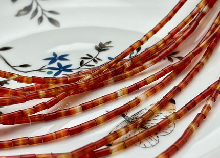 2x4 mm Tube Shape Natural Agate Gemstone Beads Genuine Orange Red Carnelian Color Agate Gemstone Loose Spacer Beads 15.5 Inches Strand #3905