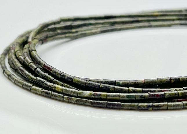 2x4 mm Tube Shape Natural Dragon Blood Jasper Gemstone Beads Genuine Multi Green Jasper Gemstone Loose Spacer Beads 15.5 Inches Strand #3907