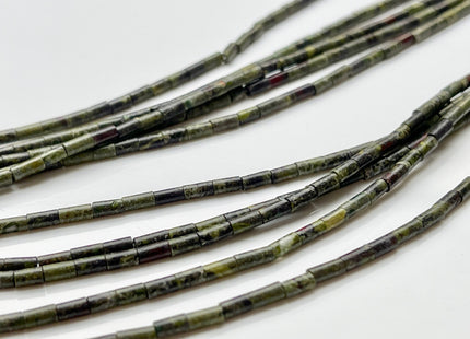 2x4 mm Tube Shape Natural Dragon Blood Jasper Gemstone Beads Genuine Multi Green Jasper Gemstone Loose Spacer Beads 15.5 Inches Strand #3907