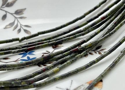 2x4 mm Tube Shape Natural Dragon Blood Jasper Gemstone Beads Genuine Multi Green Jasper Gemstone Loose Spacer Beads 15.5 Inches Strand #3907