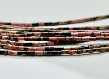 2x4 mm Tube Shape Natural Rhodonite Gemstone Beads Genuine Black And Pink Rhodonite Gemstones Loose Spacer Beads 15.5 Inches Strand #3908