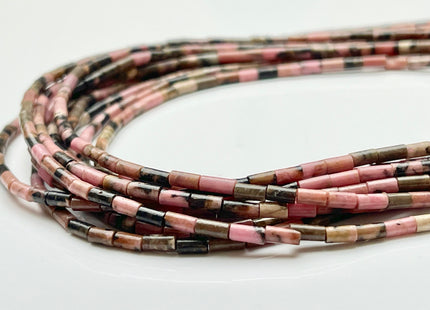 2x4 mm Tube Shape Natural Rhodonite Gemstone Beads Genuine Black And Pink Rhodonite Gemstones Loose Spacer Beads 15.5 Inches Strand #3908