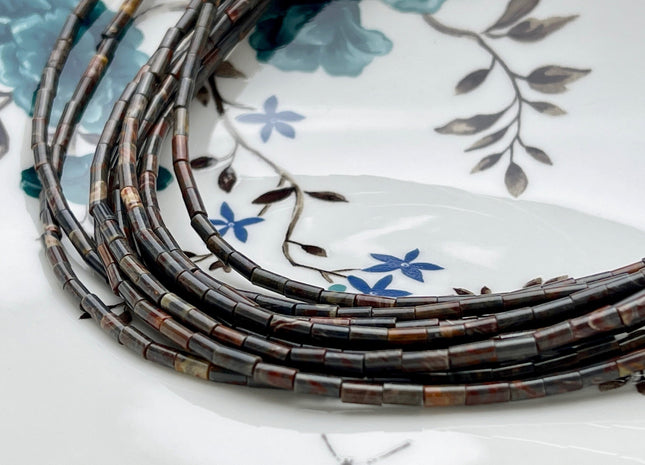 2x4 mm Tube Shape Natural Rainbow Jasper Gemstone Beads Genuine Multi Brown Jasper Gemstones Loose Spacer Beads 15.5 Inches Strand #3911