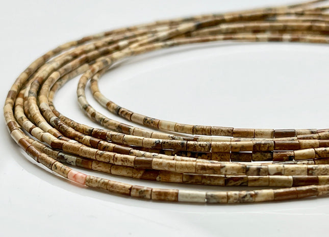 2x4 mm Tube Shape Natural Picture Jasper Gemstone Beads Genuine Multi Brown Cream Jasper Gemstones Loose Spacer Beads 15.5 Inch Strand #3913