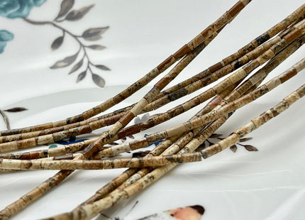 2x4 mm Tube Shape Natural Picture Jasper Gemstone Beads Genuine Multi Brown Cream Jasper Gemstones Loose Spacer Beads 15.5 Inch Strand #3913