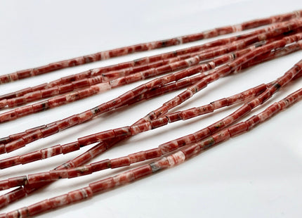 2x4 mm Tube Shape Natural Sesame Jasper Gemstone Beads Genuine Red And White Jasper Gemstones Loose Spacer Beads 15.5 Inches Strand #3917
