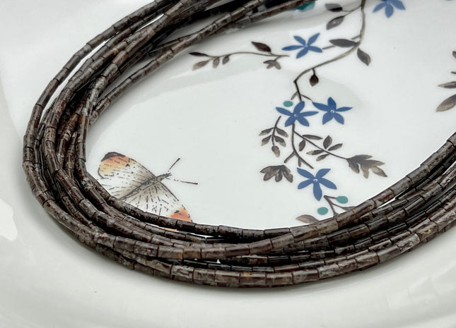 2x4 mm Tube Shape Natural Snowflake Jasper Gemstone Beads Genuine Spotted Gray Jasper Gemstones Loose Spacer Beads 15.5 Inches Strand #3918