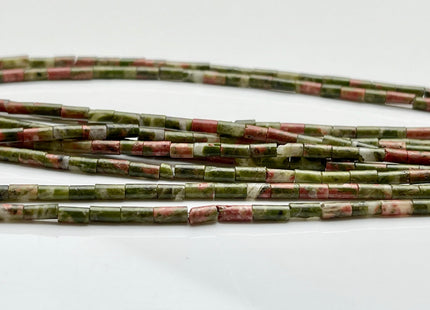 2x4 mm Tube Shape Natural Unakite Gemstone Beads Genuine Green And Pink Color Unakite Gemstones Loose Spacer Beads 15.5 Inches Strand #3919