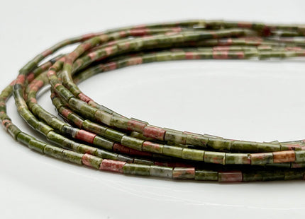 2x4 mm Tube Shape Natural Unakite Gemstone Beads Genuine Green And Pink Color Unakite Gemstones Loose Spacer Beads 15.5 Inches Strand #3919