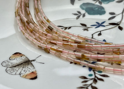 2x4 mm Tube Shape Natural Watermelon Quartz Gemstone Beads Genuine Brown Pink Quartz Gemstones Loose Spacer Beads 15.5 Inches Strand #3921