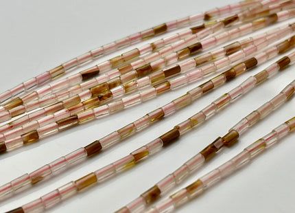 2x4 mm Tube Shape Natural Watermelon Quartz Gemstone Beads Genuine Brown Pink Quartz Gemstones Loose Spacer Beads 15.5 Inches Strand #3921