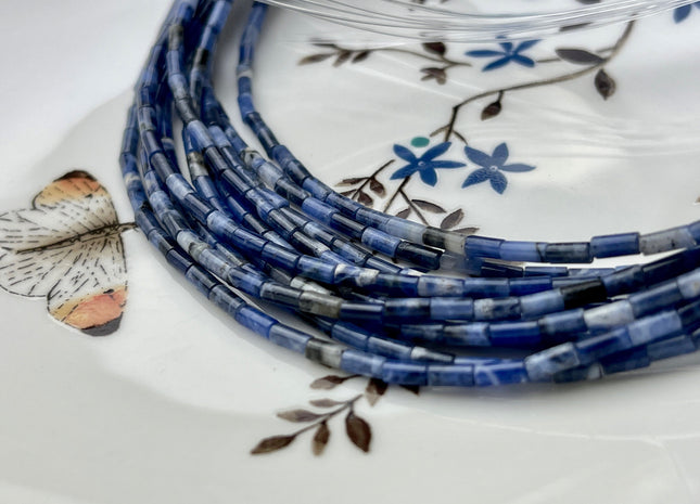 2x4 mm Tube Shape Natural Sodalite Gemstone Beads Genuine Multi Blue Color Sodalite Gemstones Loose Spacer Beads 15.5 Inches Strand #3924