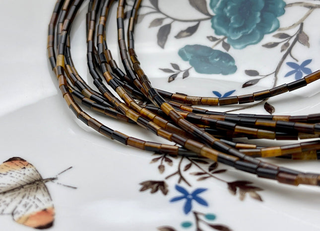 2x4 mm Tube Shape Natural Tiger Eye Gemstone Beads Genuine Yellow And Brown Tiger Eye Gemstones Loose Spacer Beads 15.5 Inches Strand #3925