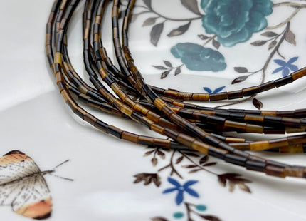 2x4 mm Tube Shape Natural Tiger Eye Gemstone Beads Genuine Yellow And Brown Tiger Eye Gemstones Loose Spacer Beads 15.5 Inches Strand #3925