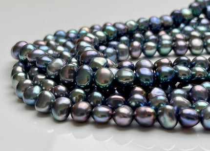 8 mm Rainbow Peacock Color AAAA Potato Nugget Freshwater Pearl Beads Super High Luster And Smooth Genuine Freshwater Pearl 54 Beads #P1912