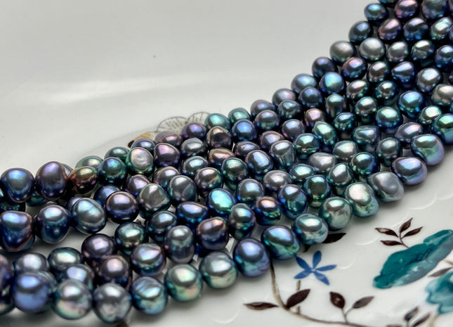 8 mm Rainbow Peacock Color AAAA Potato Nugget Freshwater Pearl Beads Super High Luster And Smooth Genuine Freshwater Pearl 54 Beads #P1912
