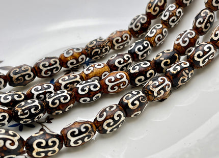 10x14 mm AAA DZI Tibetan Agate Barrel Shape Brown Etched Agate Gemstone Matte Mala Antique Boho Beads 14 Inches 26 Pieces #3867