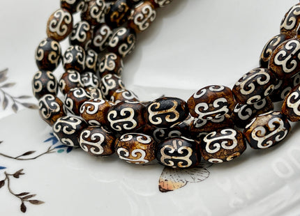 10x14 mm AAA DZI Tibetan Agate Barrel Shape Brown Etched Agate Gemstone Matte Mala Antique Boho Beads 14 Inches 26 Pieces #3867