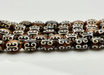 10x14 mm AAA DZI Tibetan Agate Barrel Shape Brown Etched Agate Gemstone Matte Mala Antique Boho Beads 14 Inches 26 Pieces #3867