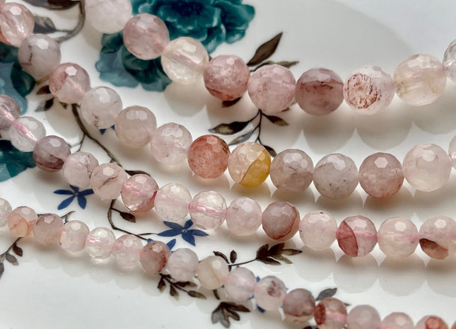 6mm 8mm 10mm 12mm AAA Faceted Round Pink Quartz Gemstone Beads Natural Multi Pink Color Quartz Gemstone Loose Beads #3871