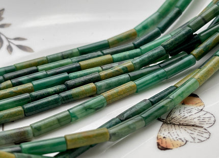 4x13-14 mm Tube Shape Natural Multi Green African Jade Gemstone Beads Genuine African Jade Gemstones Loose Beads 15.5 Inches Strand #3873
