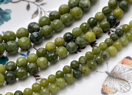 6mm 8mm 10mm AAA Faceted Round Canadian Nephrite Jade Gemstone Beads Genuine Natural Green Jade 15 Inches Strand #3872