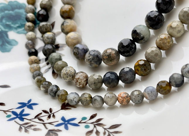 6mm 8mm 10mm Natural Dendritic Opal Faceted Round Gemstone Beads Genuine Natural Multi White Brown Gray Black Opal Gemstone Beads #3874
