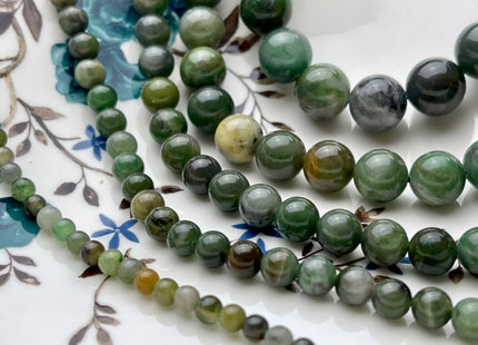 4mm 6mm 8mm 10mm 12mm Natural Smooth Round Mongolian Jade Gemstone Beads Green Color Rare Multi Green Jade High Polished Loose Beads #3875