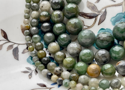 4mm 6mm 8mm 10mm 12mm Natural Faceted Round Mongolian Jade Gemstone Beads Green Color Rare Multi Green Mongolian Jade Loose Beads #3877