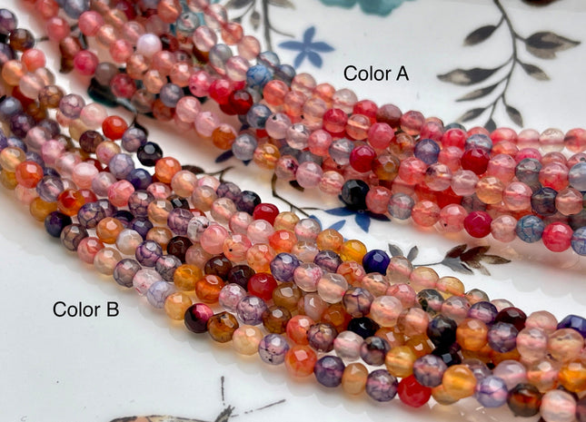 4 mm Faceted Round Multi Pink And Blue Color Agate Gemstone Beads Genuine Agate Gemstone Loose Beads 14 Inches Strand #3015