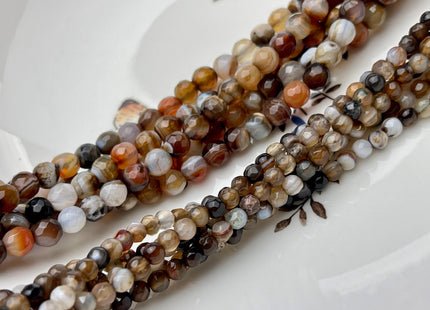 4mm 6mm Faceted Round Agate Gemstone Beads Multi Brown Gray White Genuine Heat Treated Agate Gemstone Loose Beads 14 Inches Strand #3883
