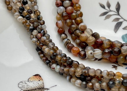 4mm 6mm Faceted Round Agate Gemstone Beads Multi Brown Gray White Genuine Heat Treated Agate Gemstone Loose Beads 14 Inches Strand #3883