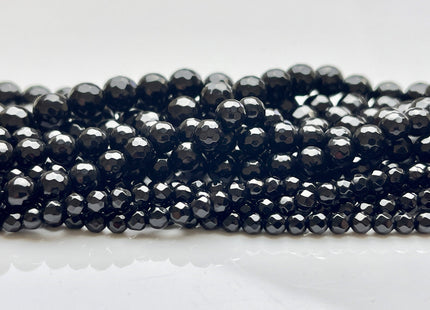 4mm 6mm 8mm Faceted Round Agate Gemstone Beads Black Color Genuine Heat Treated Agate Gemstone Loose Beads 14 Inches Strand #3886