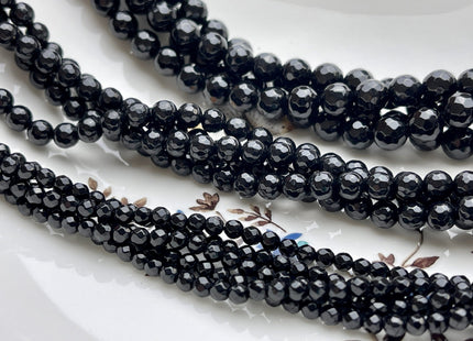 4mm 6mm 8mm Faceted Round Agate Gemstone Beads Black Color Genuine Heat Treated Agate Gemstone Loose Beads 14 Inches Strand #3886