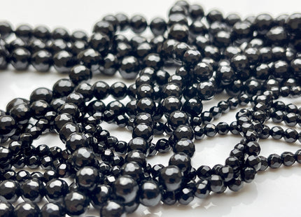 4mm 6mm 8mm Faceted Round Agate Gemstone Beads Black Color Genuine Heat Treated Agate Gemstone Loose Beads 14 Inches Strand #3886