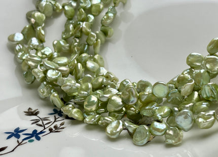 8-9 mm AA Light Forest Green Top Drilled Keshi Freshwater Pearls Genuine Forest Green Color Freshwater Keshi Pearl Beads #P1857