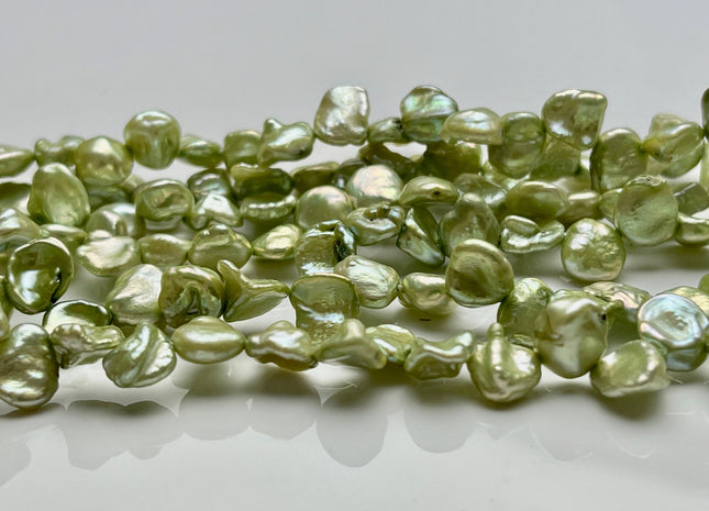8-9 mm AA Light Forest Green Top Drilled Keshi Freshwater Pearls Genuine Forest Green Color Freshwater Keshi Pearl Beads #P1857