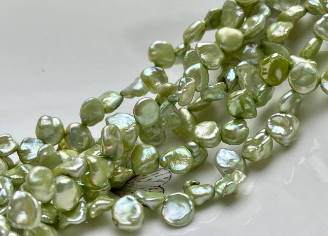 8-9 mm AA Light Forest Green Top Drilled Keshi Freshwater Pearls Genuine Forest Green Color Freshwater Keshi Pearl Beads #P1857