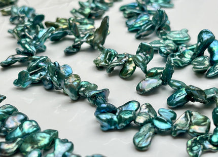 7x12-20 mm Or 8-9x14-24 mm AA Metallic Green Top Drilled Keshi Freshwater Pearls Genuine Green Color Freshwater Keshi Pearl Beads #P1919