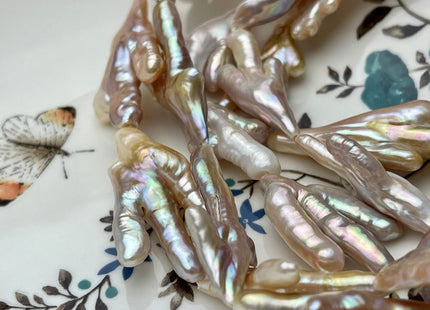 AAA Rare Chicken Feet Shape Genuine Freshwater Pearl Beads Natural Mauve Pink Color High Luster Limited Biwa Pearl Beads 11-13 Beads #P1947