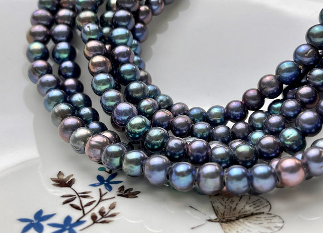 8mm AAA Rainbow Peacock Color Off Round Shape Freshwater Pearl Beads Hole Size 3.0mm Genuine High Luster Large Hole Pearl 55 Beads #P1915