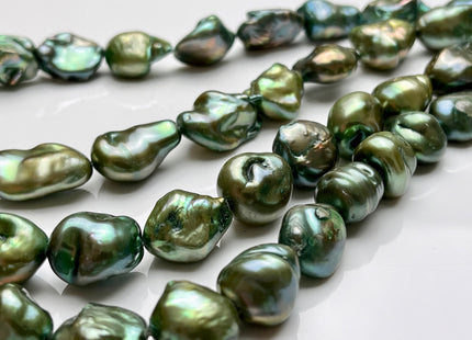 11x16-20 mm Forest Green Color Rare Keshi Nugget Freshwater Pearl Beads Large Size Dark Forest Green Color Keshi Nugget Pearl Beads #P1928