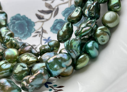 11x16-20 mm Forest Green Color Rare Keshi Nugget Freshwater Pearl Beads Large Size Dark Forest Green Color Keshi Nugget Pearl Beads #P1928