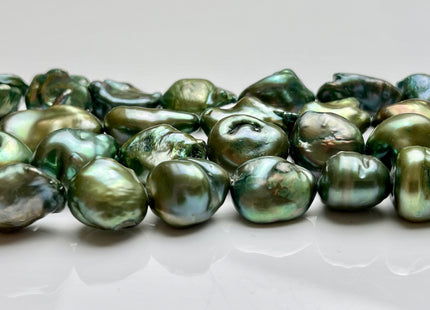 11x16-20 mm Forest Green Color Rare Keshi Nugget Freshwater Pearl Beads Large Size Dark Forest Green Color Keshi Nugget Pearl Beads #P1928