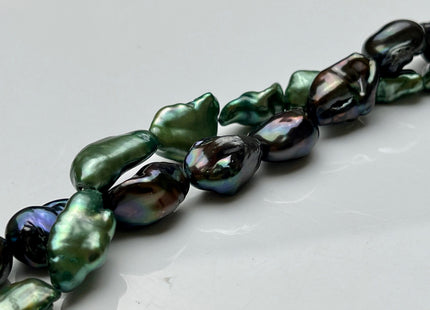 9-11x12-17 mm AA Black Peacock or Green Keshi Freshwater Pearls Genuine High Luster Keshi Rice Nugget Shape Freshwater Pearl Beads #P1930