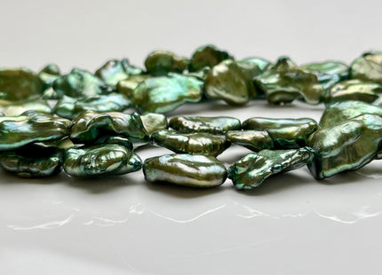 10-12x12-16mm AA Dark Forest Green Color Large Keshi Freshwater Pearl Beads High Luster Rare Genuine Freshwater Large Keshi Pearls #P1931